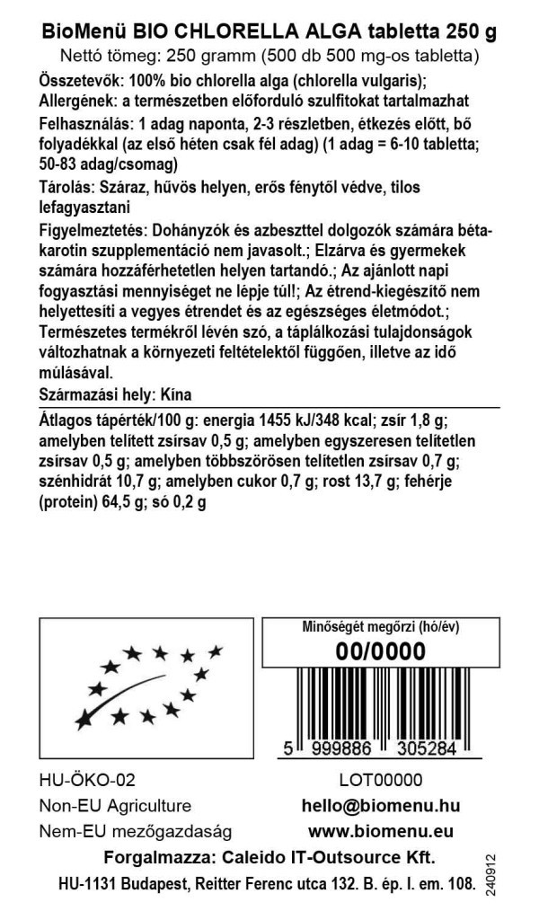 BioMenü BIO CHLORELLA ALGA tabletta 250 g