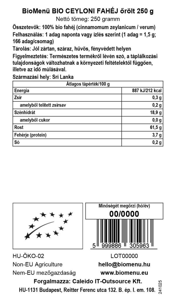 BioMenü BIO CEYLONI FAHÉJ őrölt 250 g