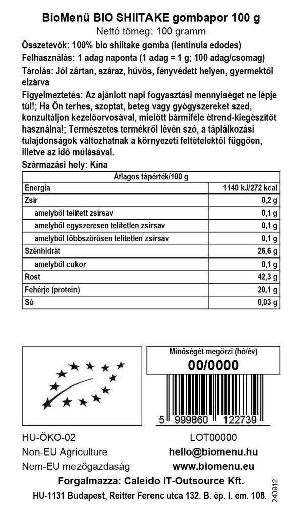 BioMenü BIO SHIITAKE gombapor 100 g