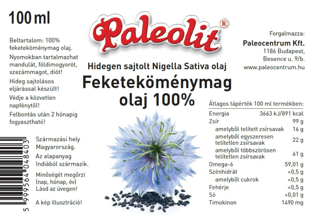 Paleolit Feketeköménymag olaj 100% 100ml hidegen sajtolt Nigella Sativa olaj Paleolit Feketeköménymag olaj 100% 100ml hidegen sajtolt Nigella Sativa olaj